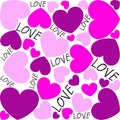 Pink hearts on a white background with the word love Royalty Free Stock Photo